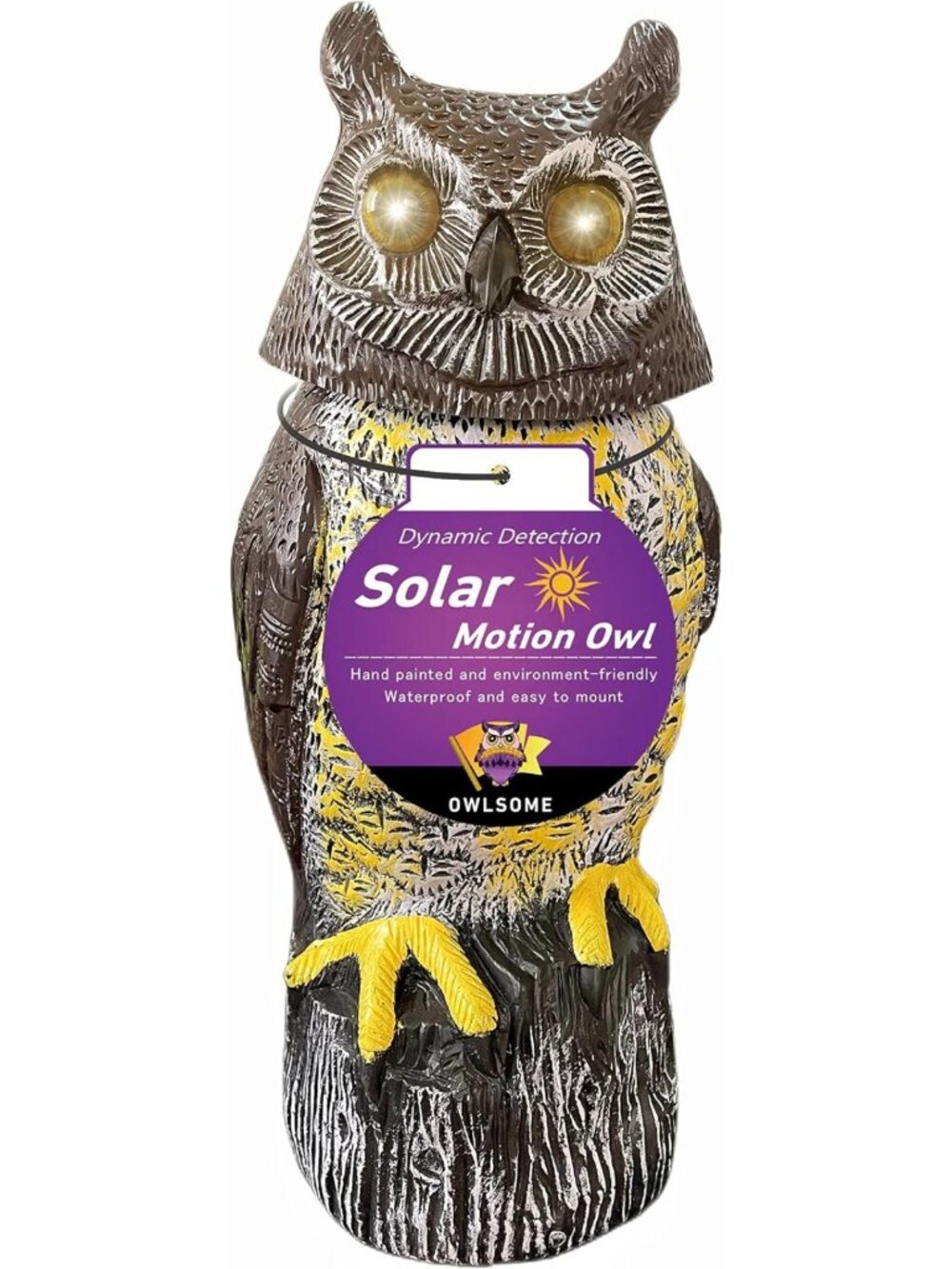 Glowing Eyes Solar Owl Garden Sculpture with Rotating Head & Hoot Sound
